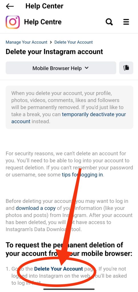 Instagram account delete kaise kare